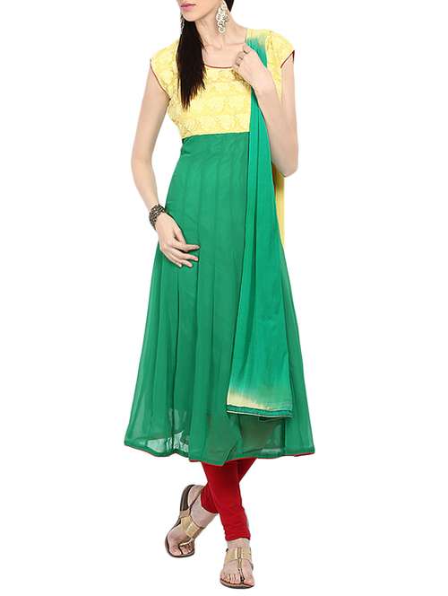 green georgette anarkali dress material - 14009883 - Standard Image - 0