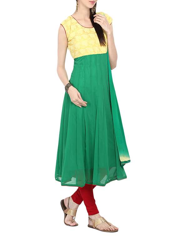 green georgette anarkali dress material - 14009883 -  Standard Image - 1