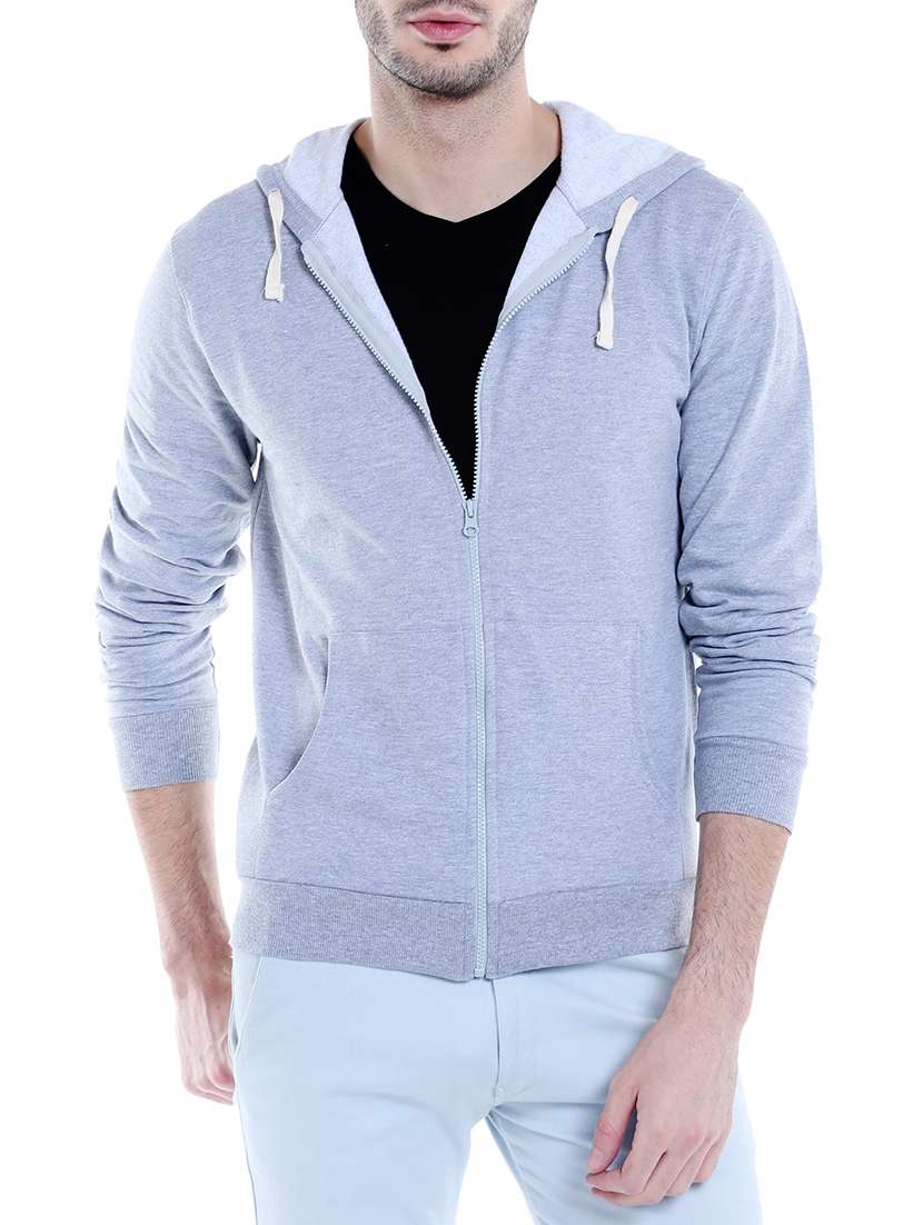 grey solid hooded casual jacket