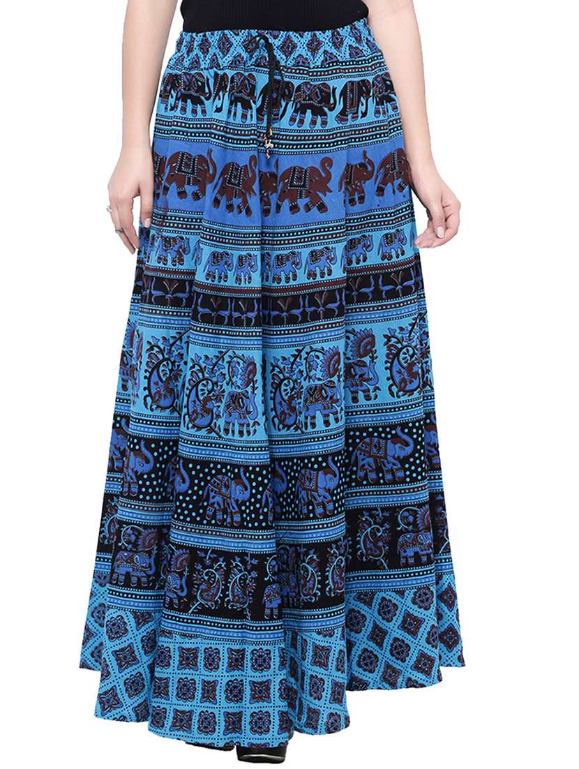 blue cotton flared skirt