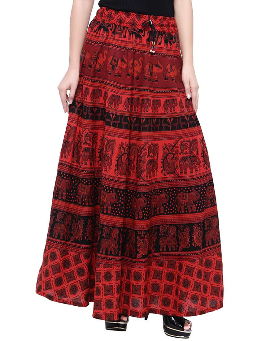Red Cotton Printed Flared Skirt - 14010526 -  Standard Image - 1