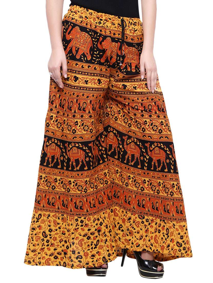 Orange Cotton Printed Palazzo - 14010566 -  Standard Image - 1