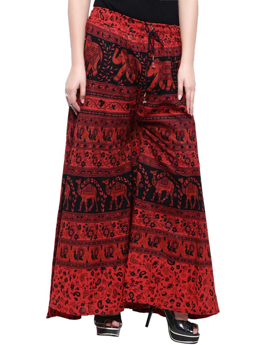 Red Cotton Printed Palazzo - 14010568 -  Standard Image - 1
