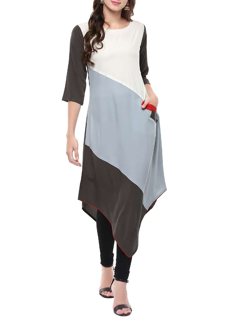 grey crepe asymmetric kurta