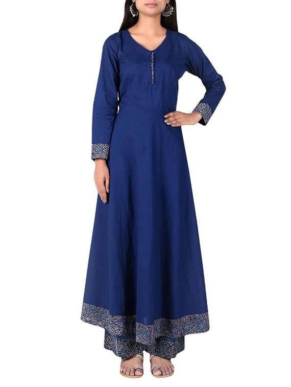 tjori blue cotton anarkali kurta
