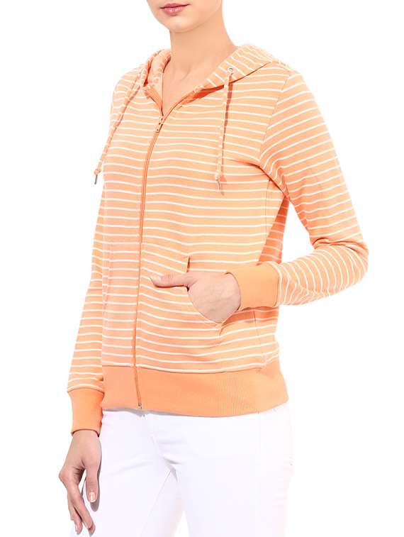 long sleeved striped hooded jacket - 14041551 - Standard Image - 1
