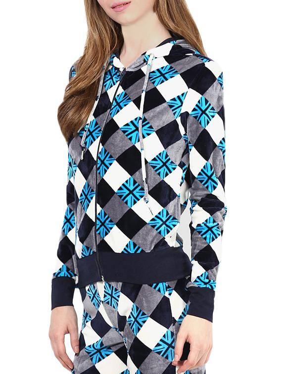 women checkered long sleeve hooded sweatshirt - 14041566 - Standard Image - 1