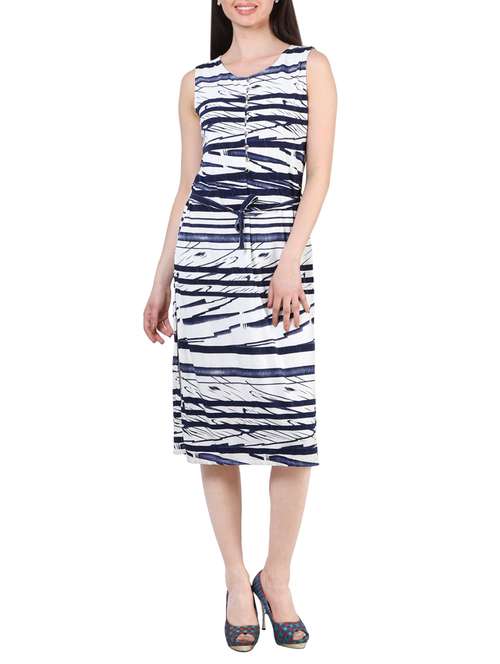 blue printed cotton belted dress - 14042814 - Standard Image - 0