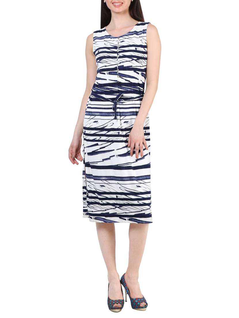 blue printed cotton belted dress - 14042814 - Zoom Image - 0