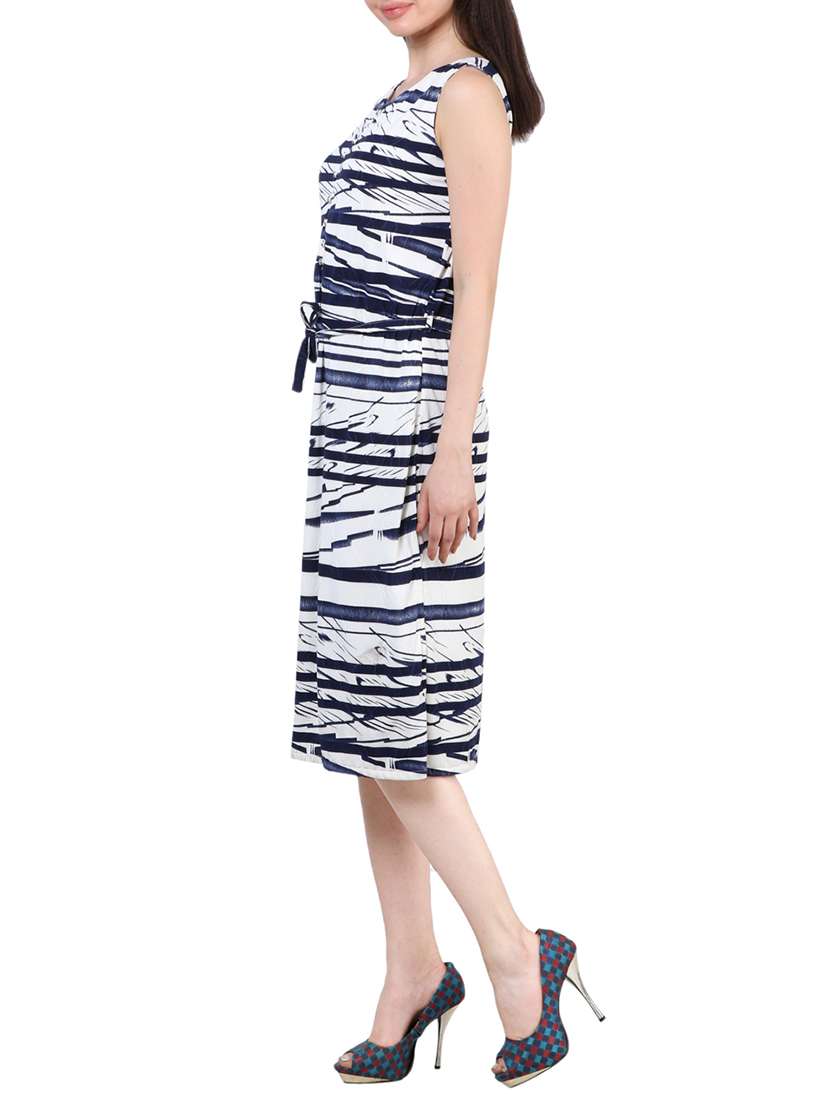 blue printed cotton belted dress - 14042814 - Standard Image - 1