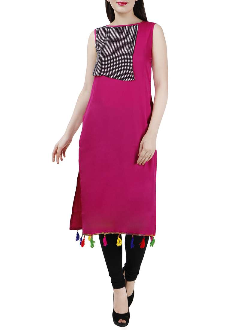 pink crepe straight kurta