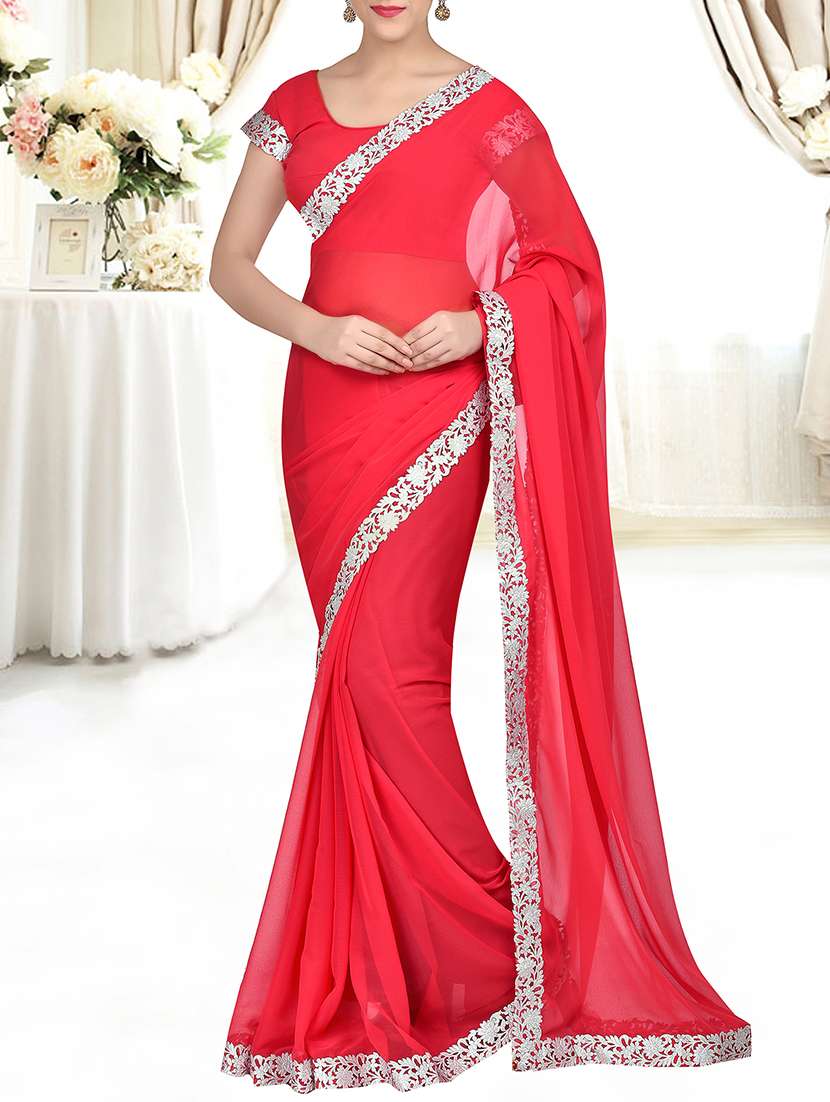 red georgette bordered saree with blouse