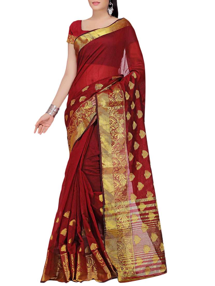 red cotton woven saree with blouse