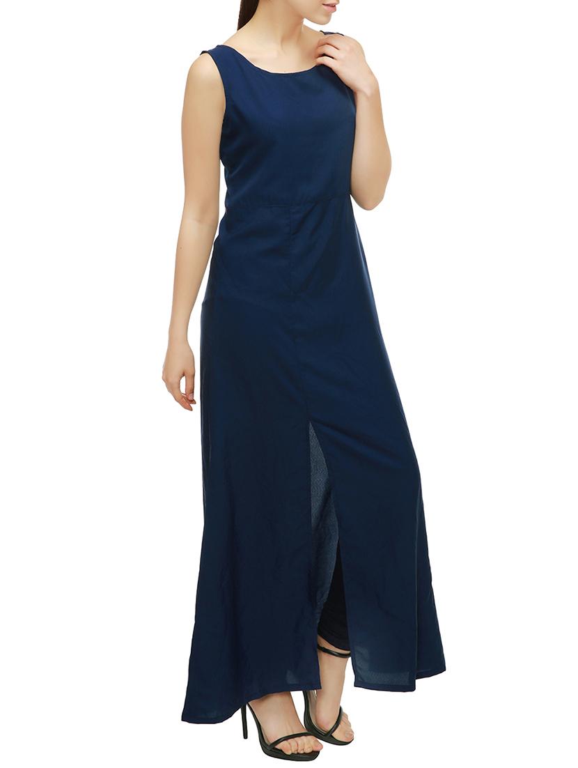 navy blue solid crepe tunic - 14050872 - Standard Image - 1
