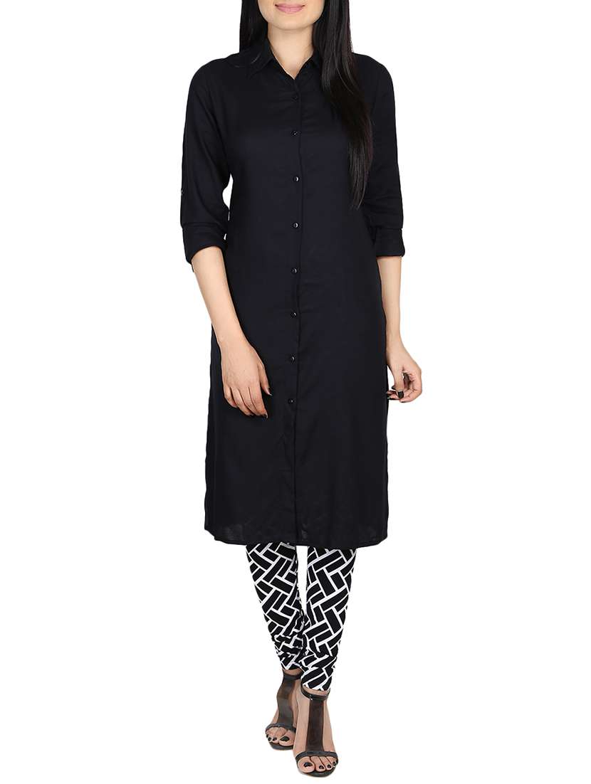 black rayon shirt collar kurta