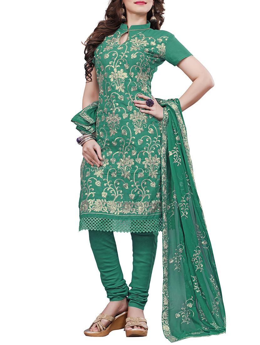 green cotton unstitched suit
