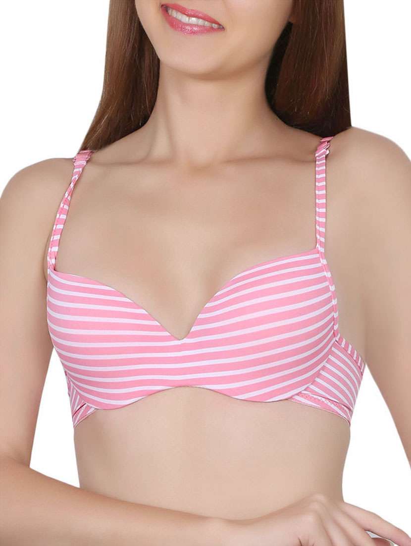 striped pink push up bra