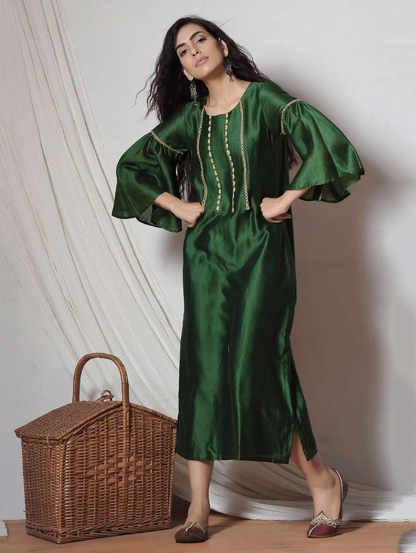 green chanderi silk kurta