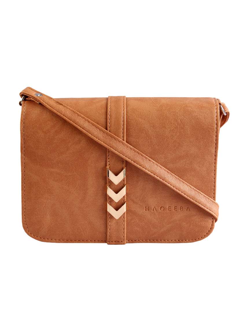 brown leatherette regular sling bag