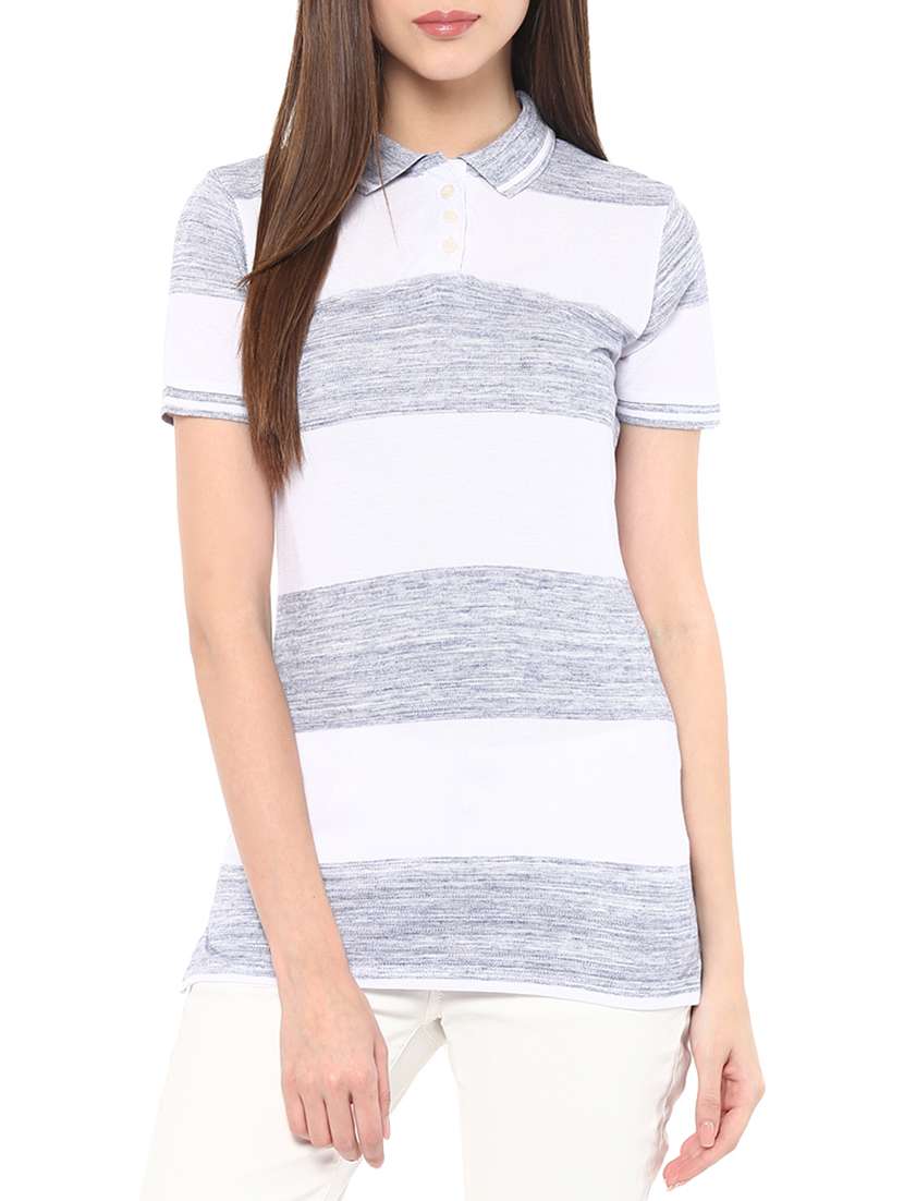 women's color block polo neck t-shirt - 14082142 - Zoom Image - 0