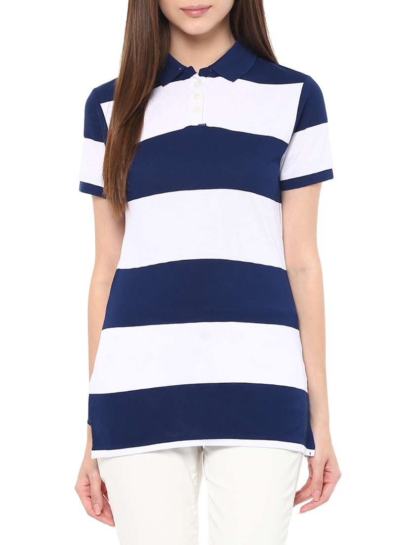 women's striped polo neck t-shirt