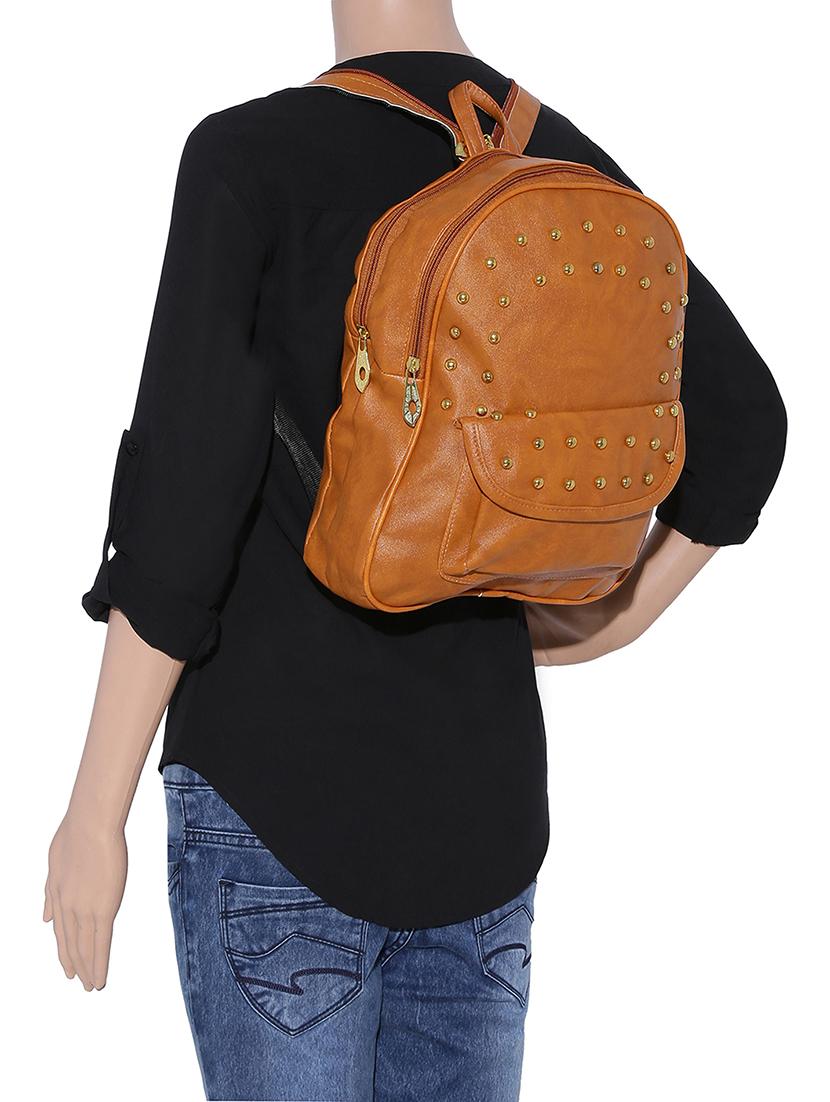 tan leatherette fashion backpack - 14082317 - Standard Image - 4