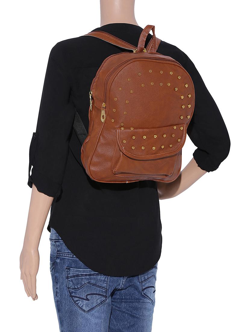 brown leatherette fashion backpack - 14082319 - Standard Image - 4