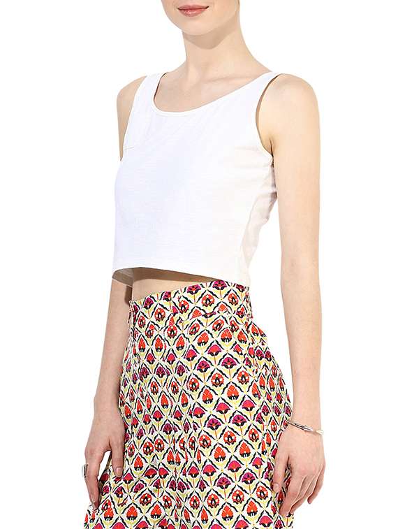 white cotton blend crop top - 14082601 - Standard Image - 1