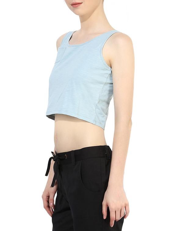 light blue cotton blend crop top - 14082602 -  Standard Image - 1