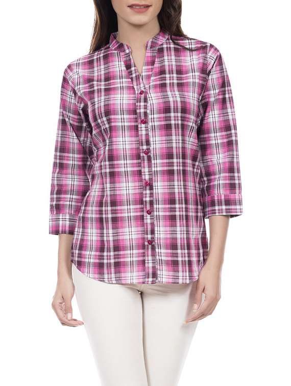 mandarin collar checkered shirt
