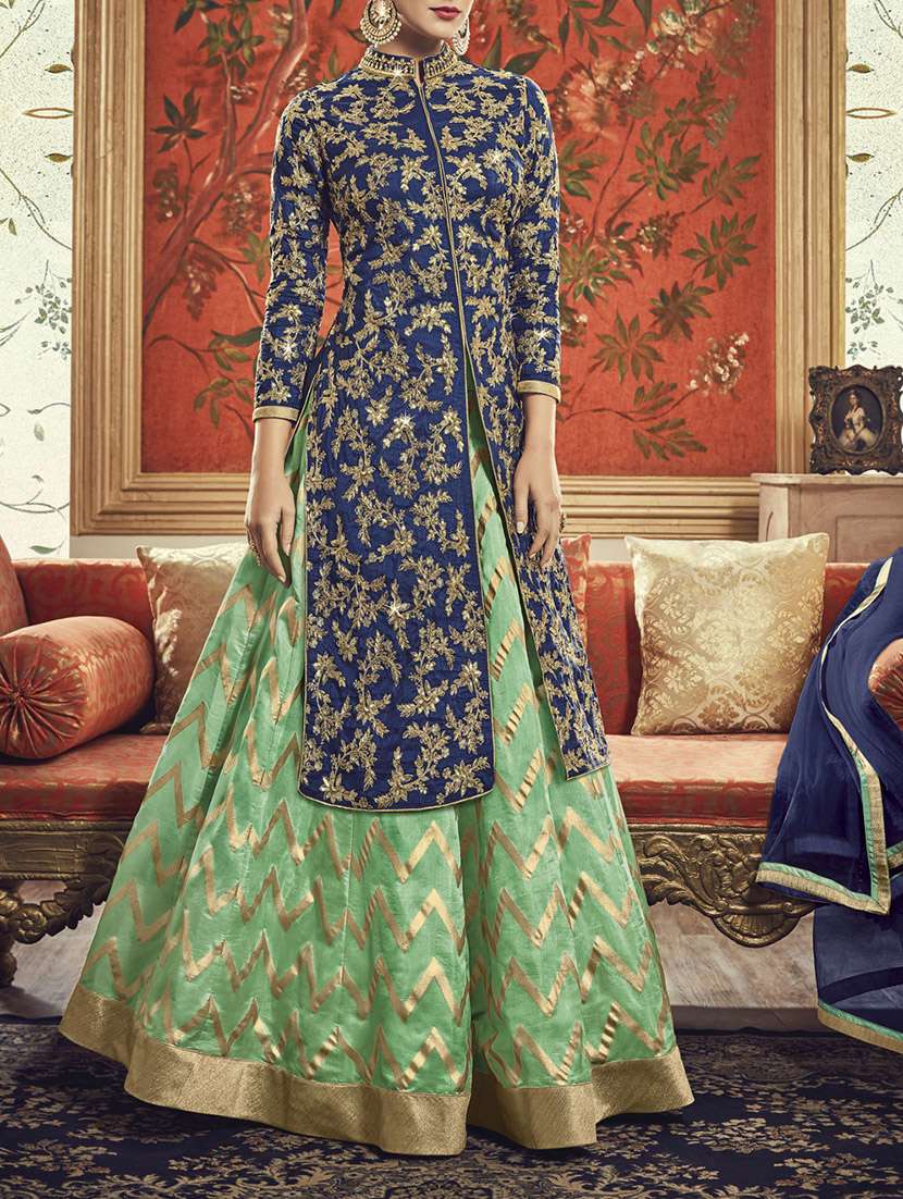 blue art silk embroidered dress material