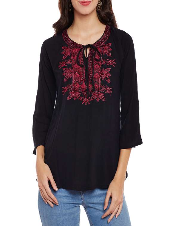 tie up neck embroidered top