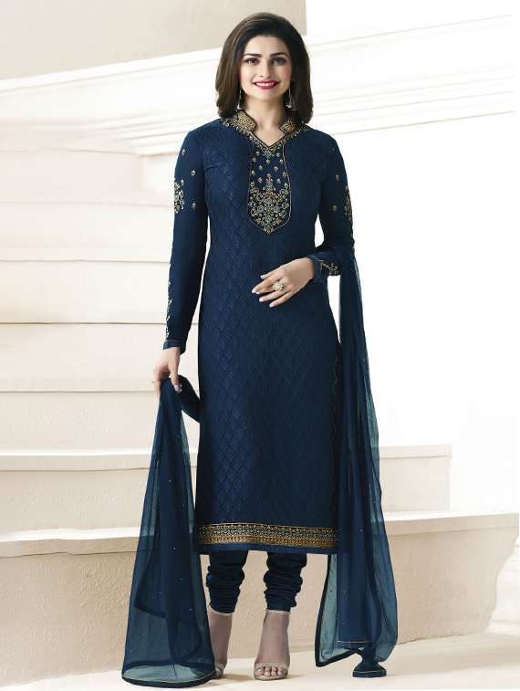 blue unstitched churidaar suit