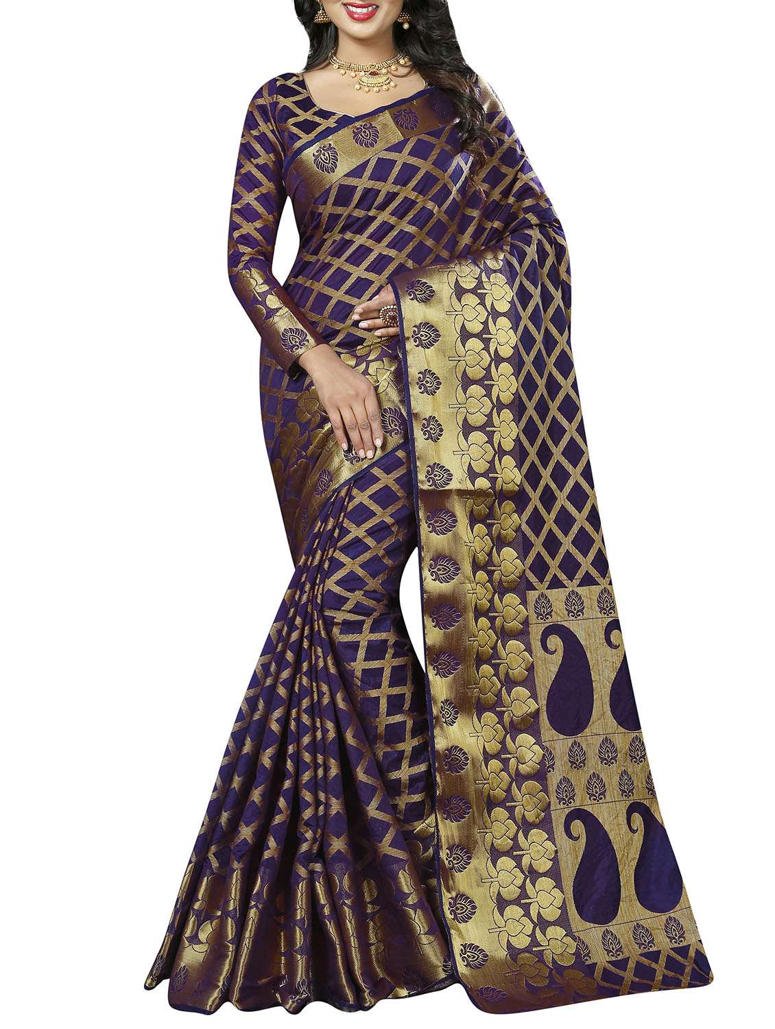 purple silk woven saree with blouse