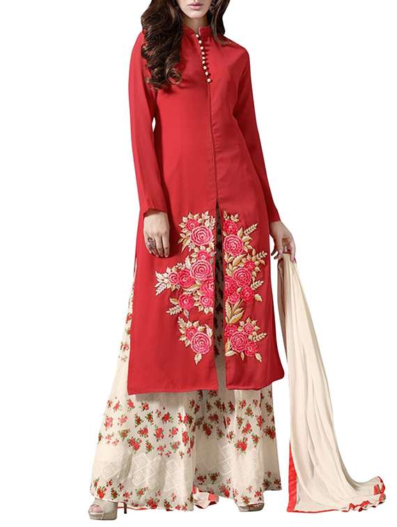 red semi-stitched palazzo suit