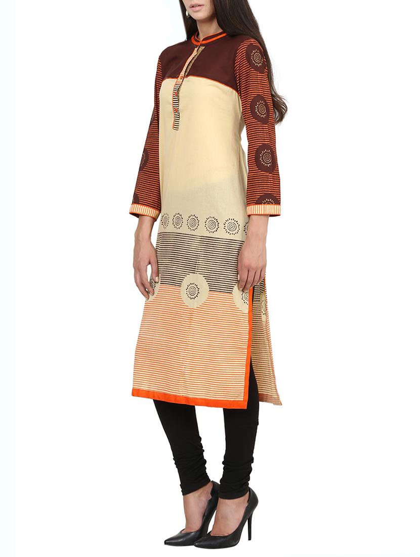 beige cotton straight kurta - 14087663 -  Standard Image - 1