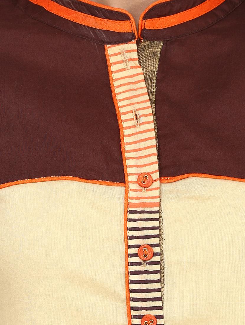 beige cotton straight kurta - 14087663 - Standard Image - 4