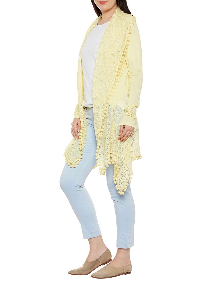pom pom lace asymmetric shrug  - 14088408 -  Standard Image - 1