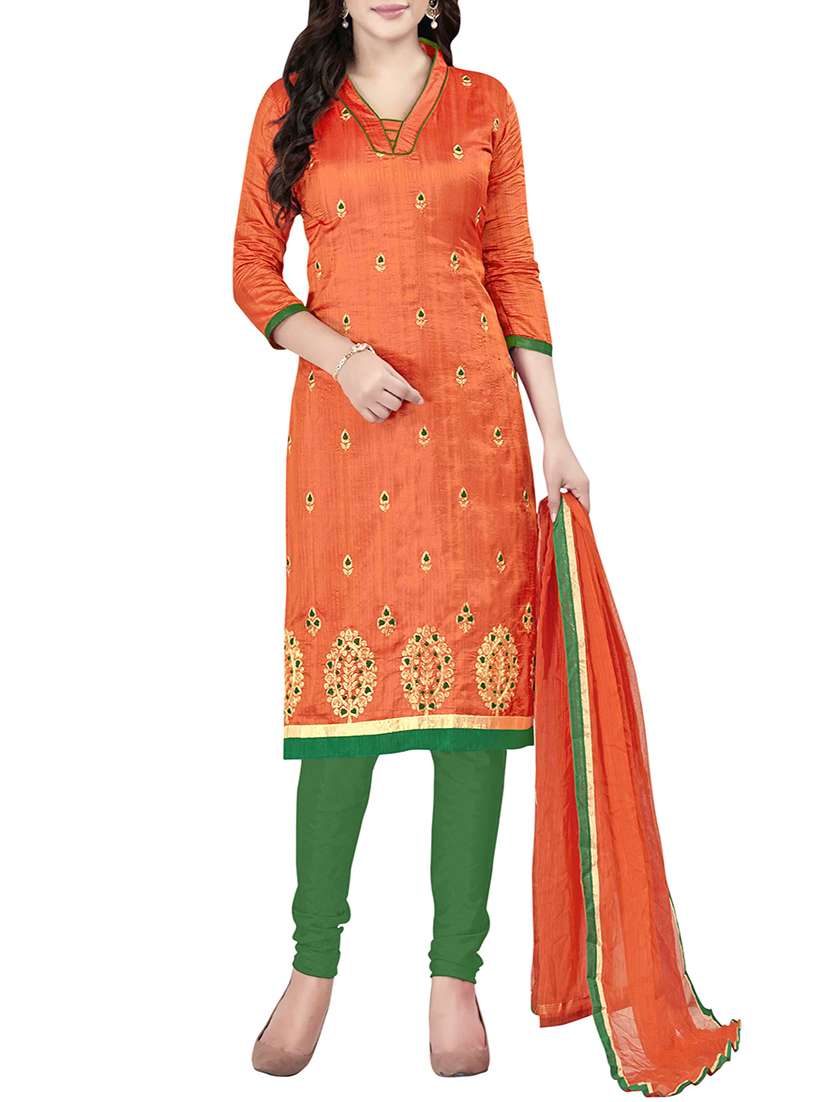orange silk semistitched suit