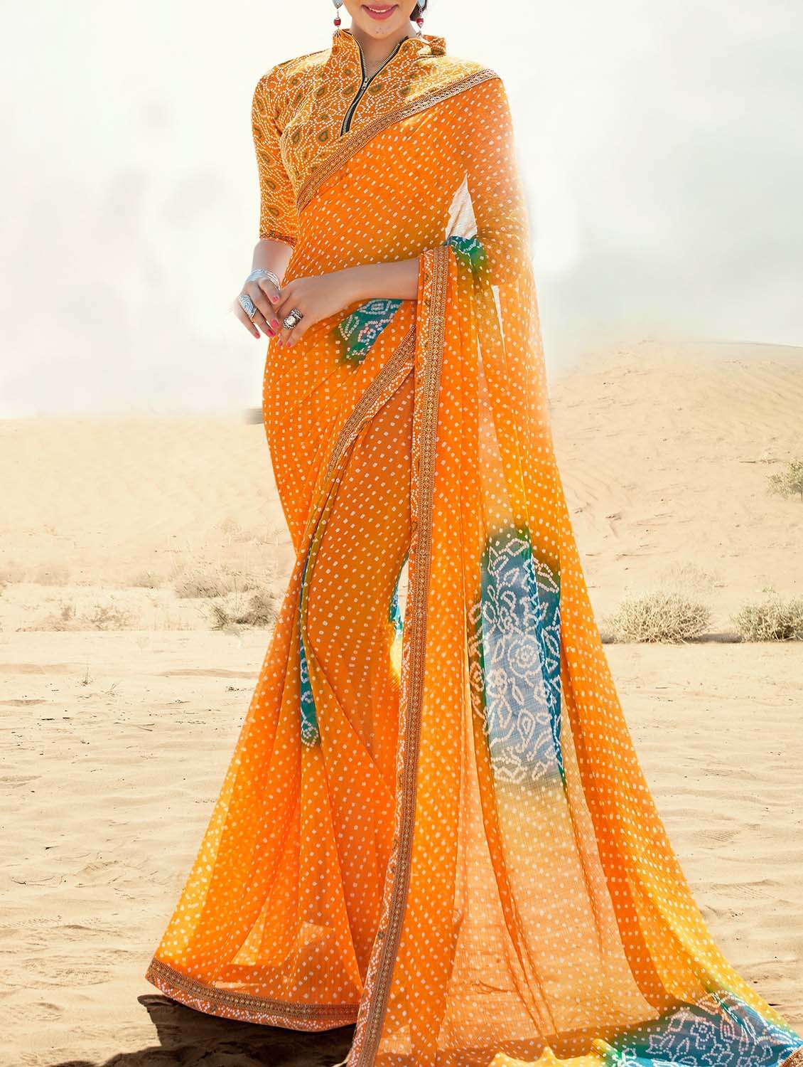 women's bandhani yellow colored saree