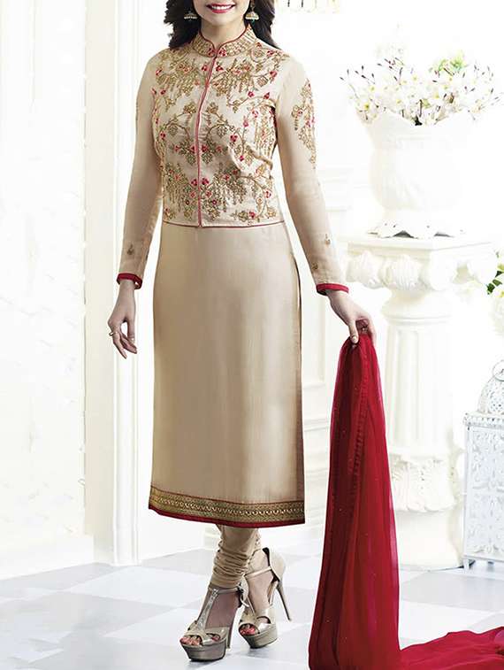 beige churidaar suits semi-stitched suit