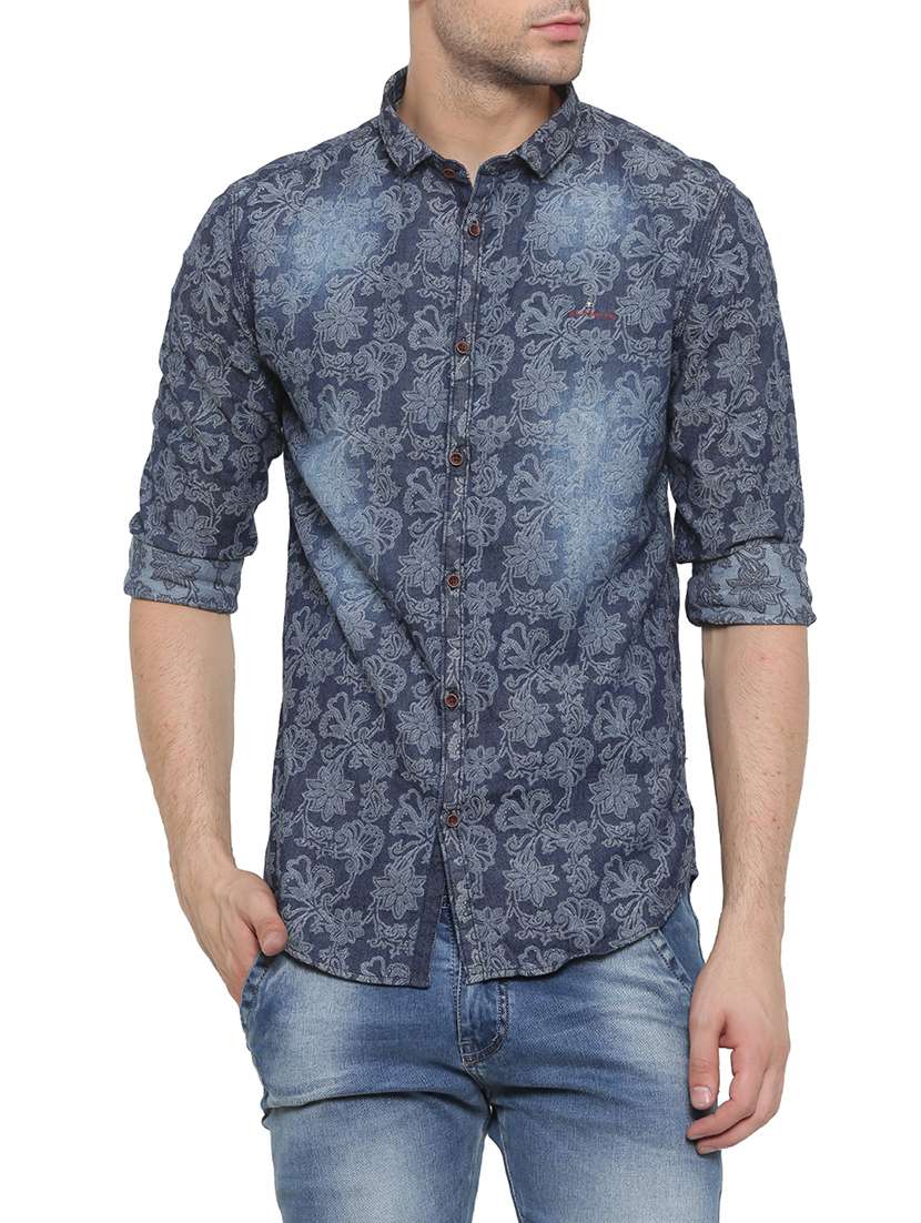 dark blue floral casual shirt