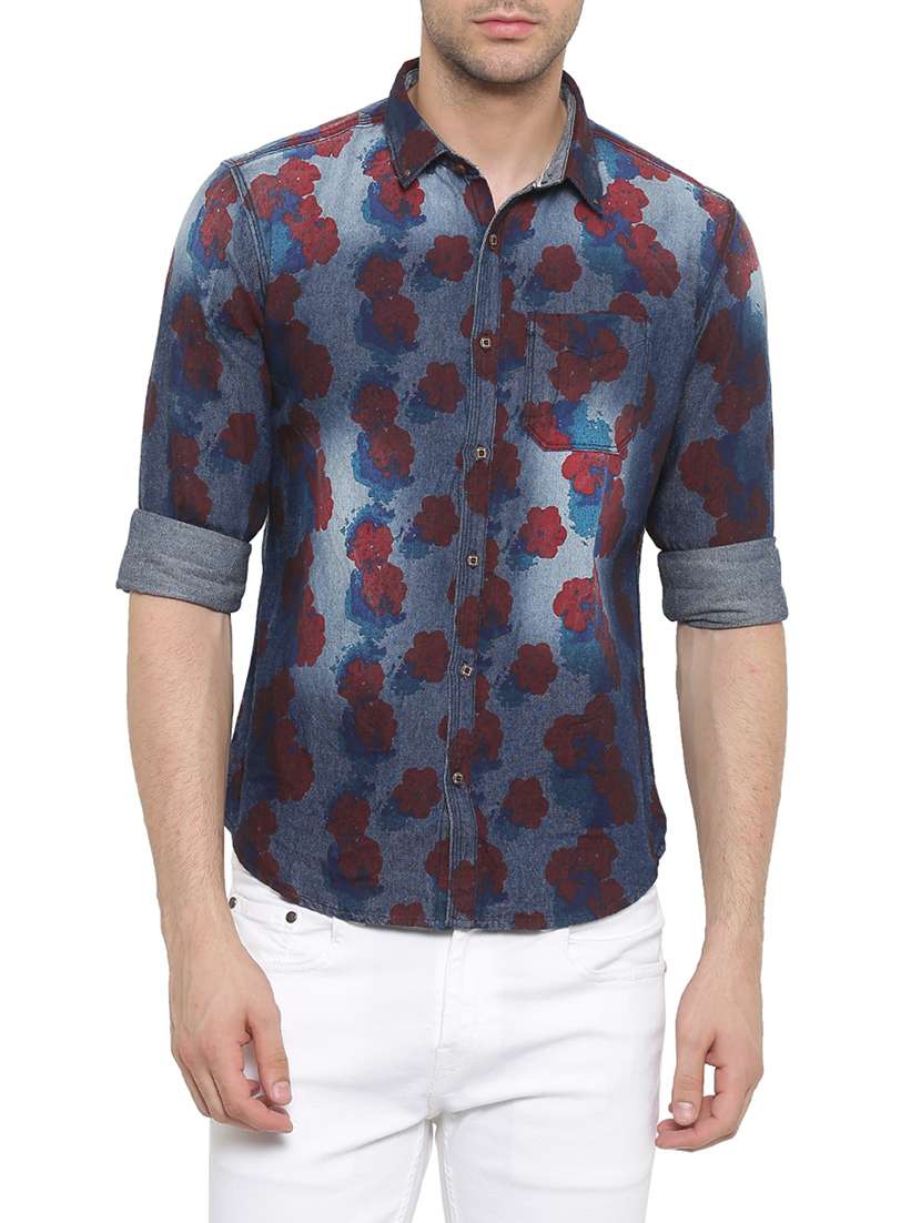 dark blue printed casual shirt