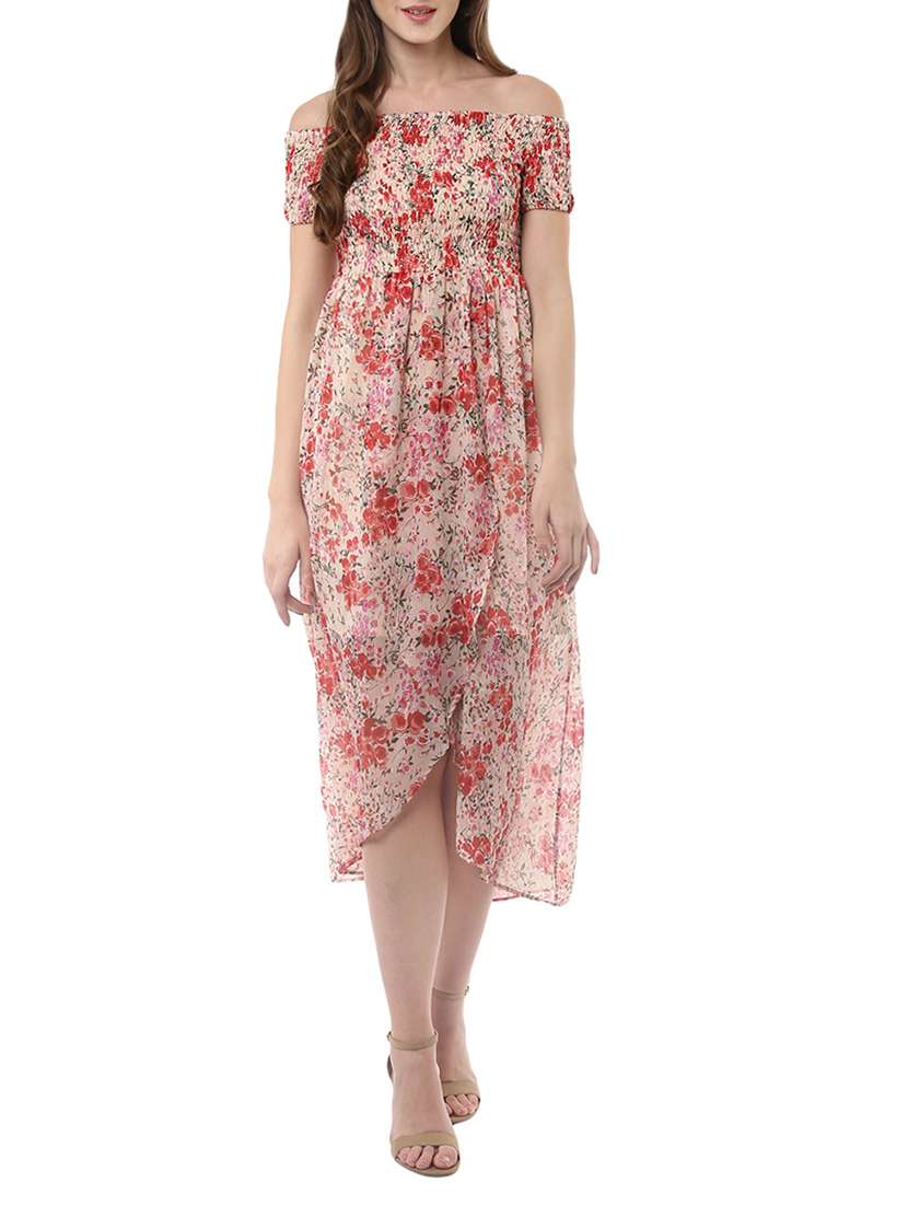 pink floral georgette asymmetric dress