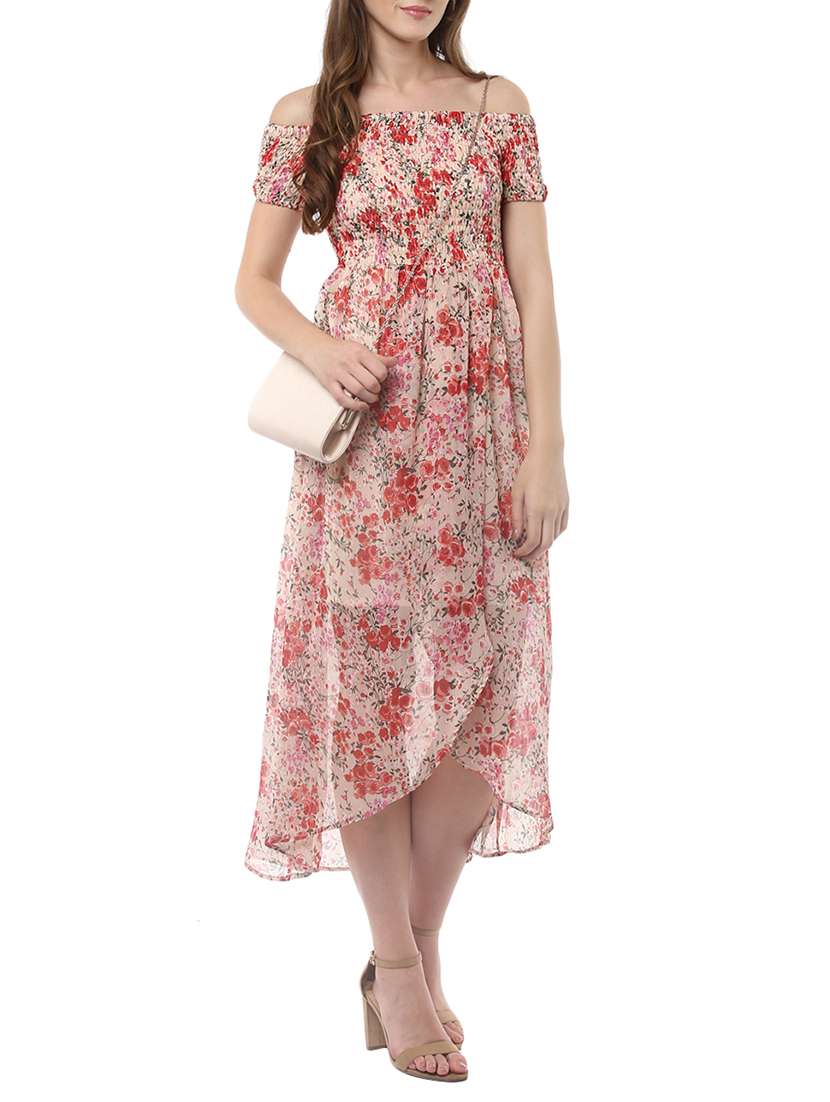 pink floral georgette asymmetric dress - 14094273 -  Standard Image - 1