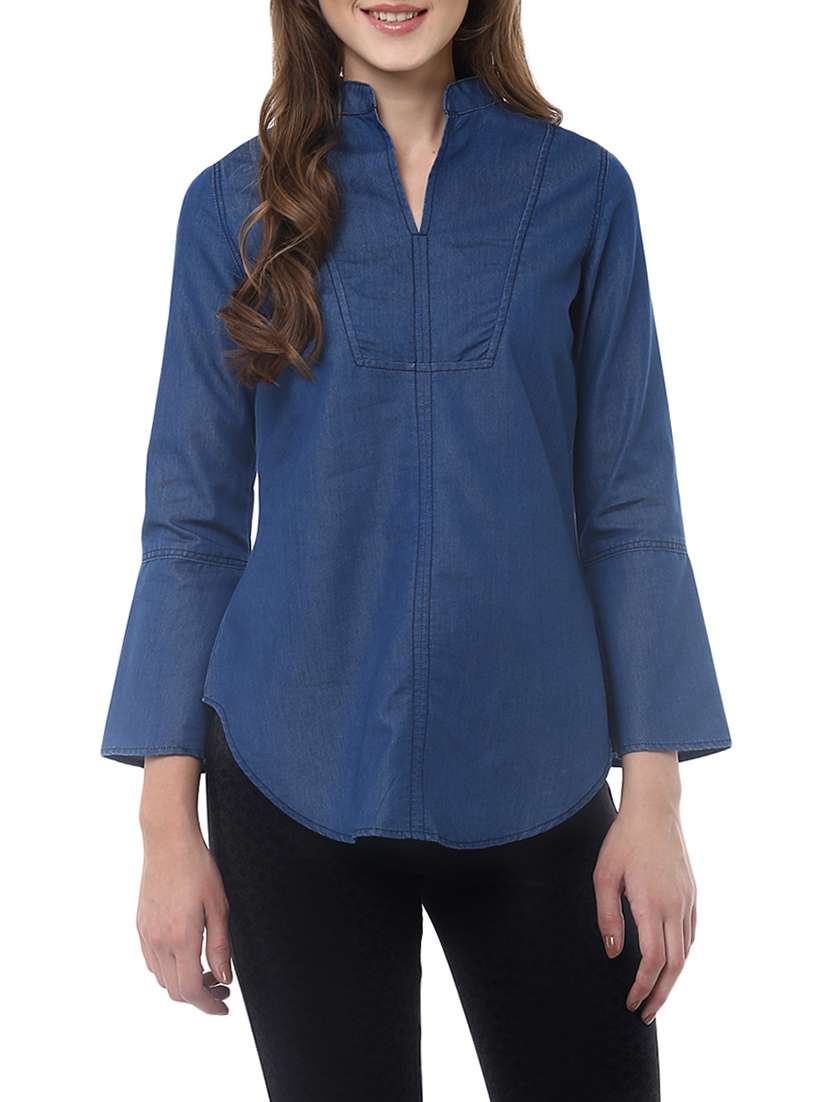 women's straight mandarin neck top