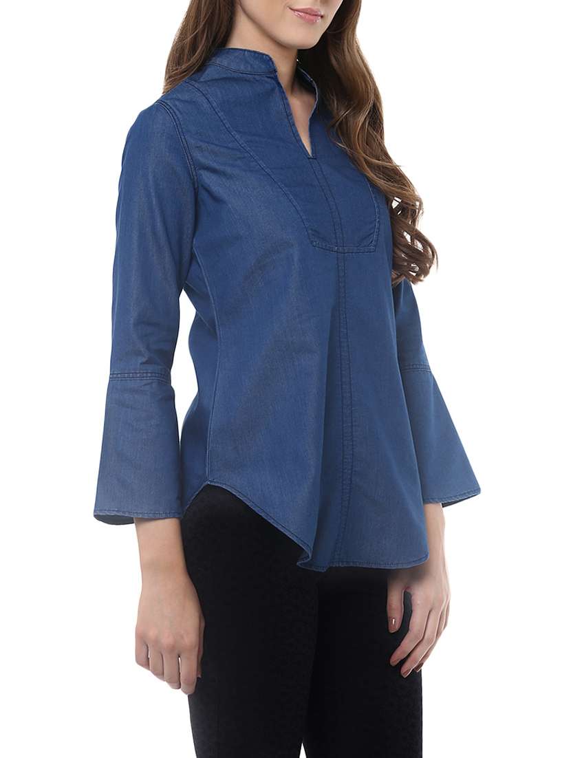 women's straight mandarin neck top - 14094361 -  Standard Image - 1