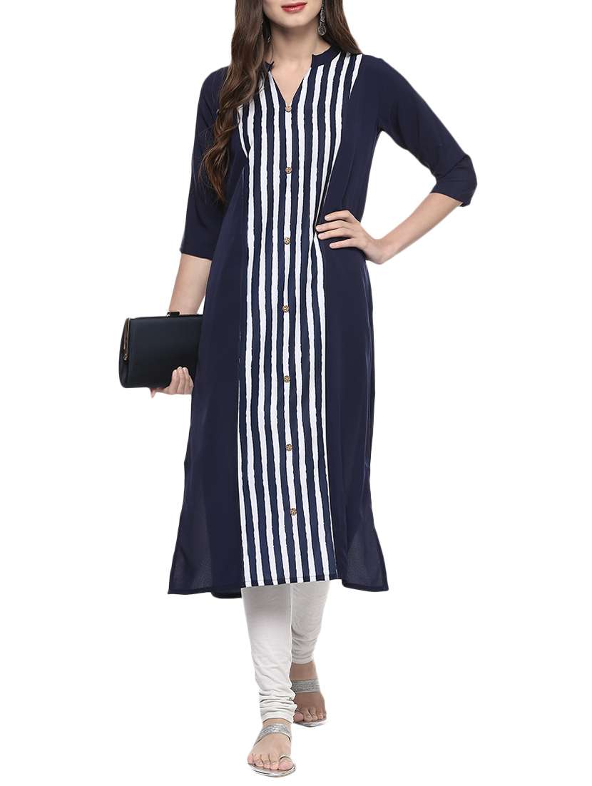 blue crepe straight kurta