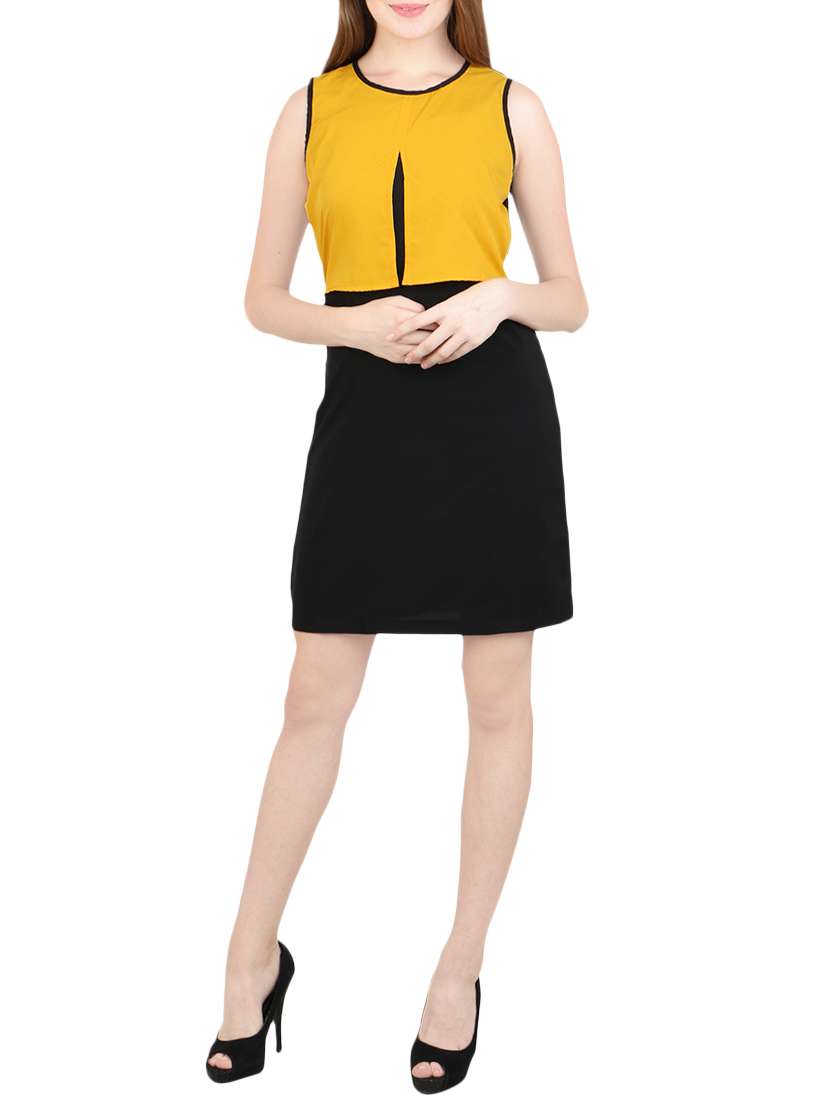 slit detail contrast layered dress