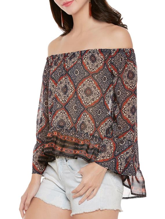 grey printed ruffled top - 14096337 - Standard Image - 1